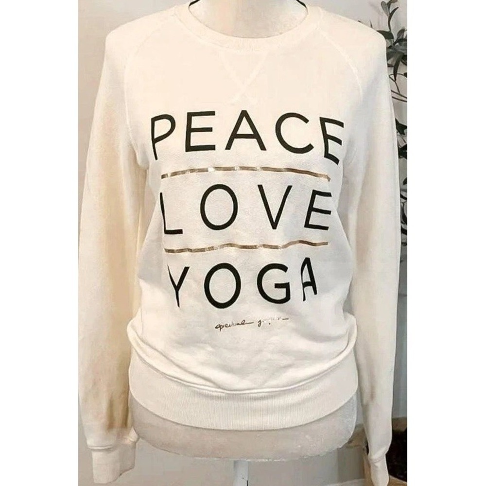 Spiritual Gangster Yoga Graphic Sweatshirt White Gold Graphic Pullover Large